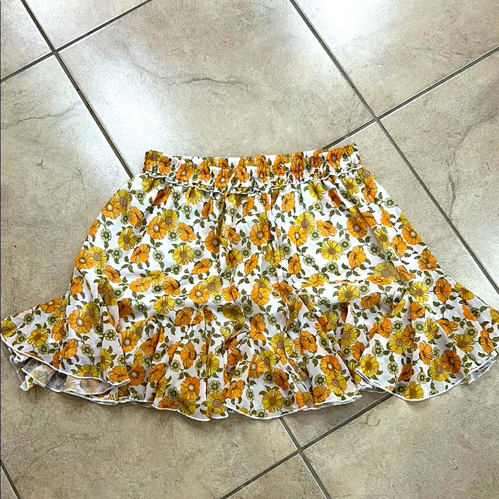 ARULA Floral A-Line Skirt - Orange and Green